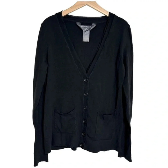 Norma‎ Kamali L black button down cardigan with pockets - Picture 1 of 7